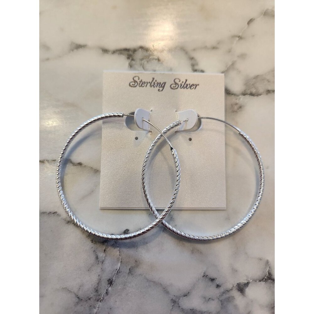Sterling Silver Large Twisted Rope Pattern Hoop Earrings New With Tags